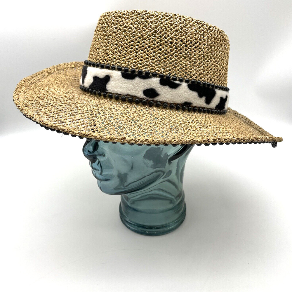 The Scala Collection Straw Hat With Fuzzy Cow Pri… - image 3